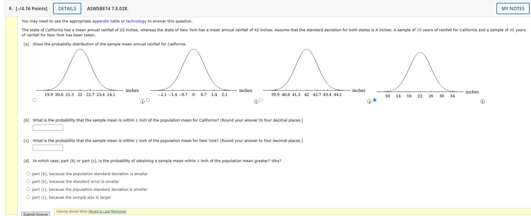 6 14 16 Points Details Aswsbe14 7 E 028 My Notes You May Need To Use The Appropriate Appendix Table Or Technology T 1