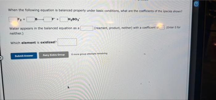 24 Req Req When The Following Skeletal Equation Is Balanced Under Basic Conditions What Are The Coefficients Of The Spe 3