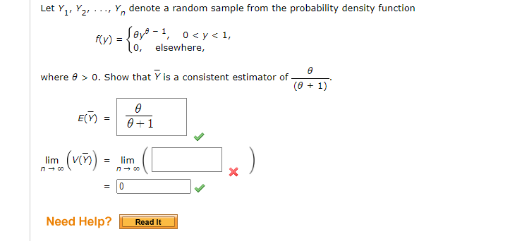 Let Y1 Yz1 Y Denote A Random Sample From The Probability Density Function Fy 1 Elsewhere An 0elde 1