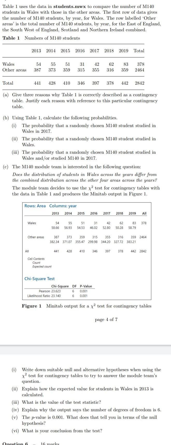 Table 1 Uses The Data In Students Mwx To Compare The Number Of M140 Students In Wales With Those In The Other Areas The 1