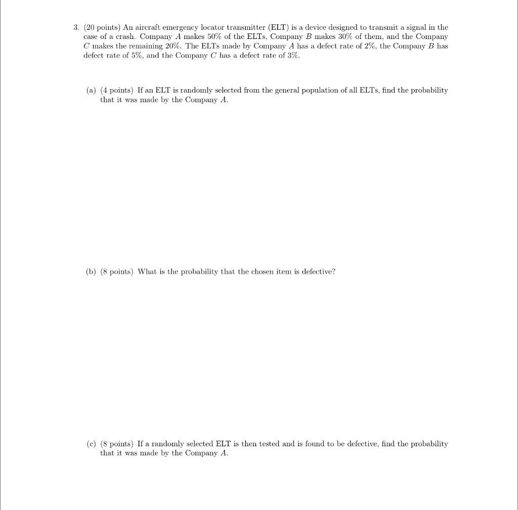 3 20 Points An Aircraft Emergency Locator Transmitter Elt Is A Device Designed To Transmit A Signal In The Case Of 1