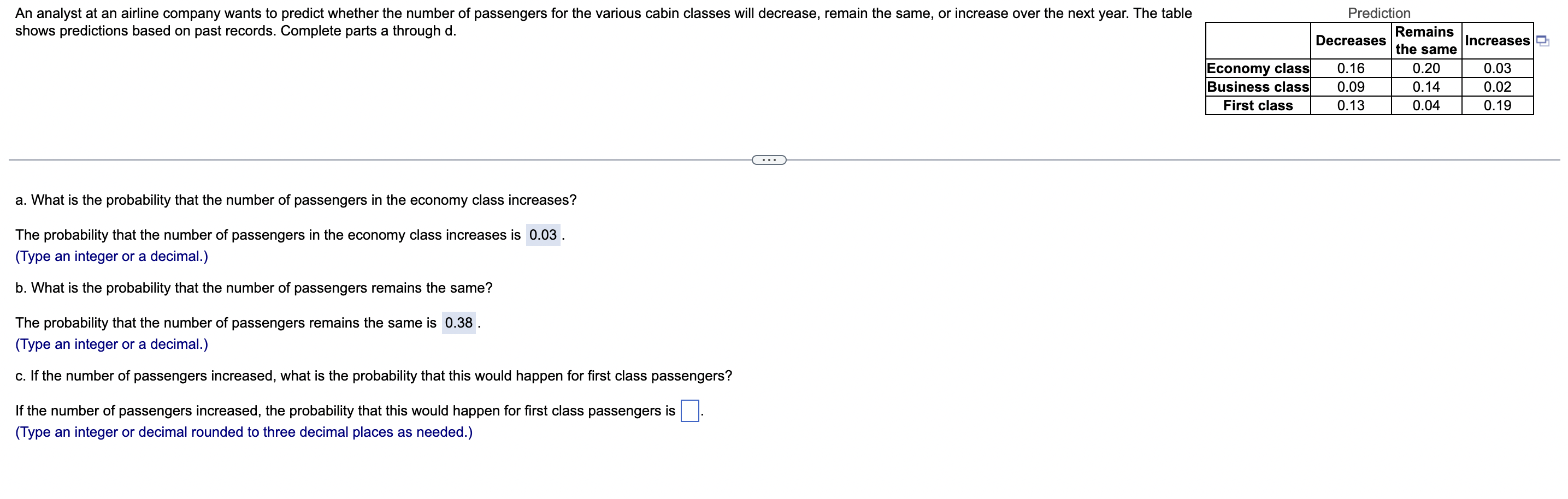 An Analyst At An Airline Company Wants To Predict Whether The Number Of Passengers For The Various Cabin Classes Will De 1