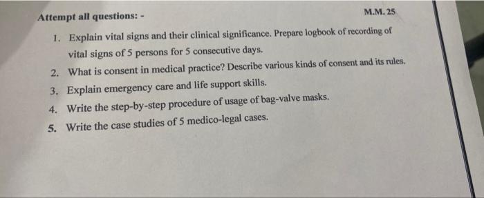 Attempt All Questions M M 25 1 Explain Vital Signs And Their Clinical Significance Prepare Logbook Of Recording Of 1