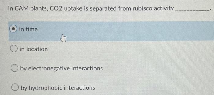 In Cam Plants Co2 Uptake Is Separated From Rubisco Activity In Time In Location By Electronegative Interactions By Hyd 1
