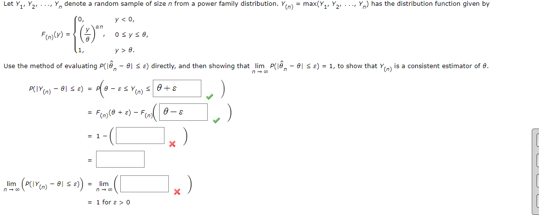 Let Y1 Y21 Y Denote A Random Sample Of Size N From A Power Family Distribution Yon Max Y1 Y24 Y Has The D 1