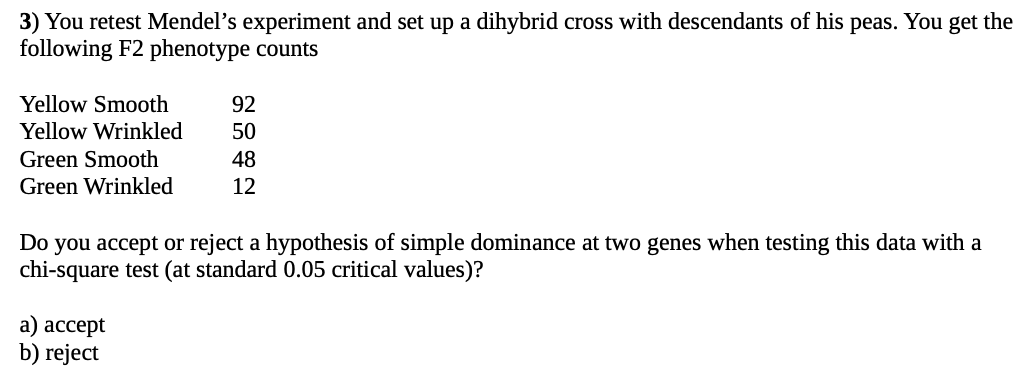 3 You Retest Mendel S Experiment And Set Up A Dihybrid Cross With Descendants Of His Peas You Get The Following F2 Phe 1