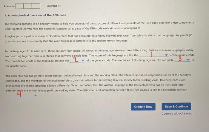 Attempts Average 2 1 A Metaphorical Overview Of The Dna Code The Following Scenario Is An Analogy Meant To Help You Und 1