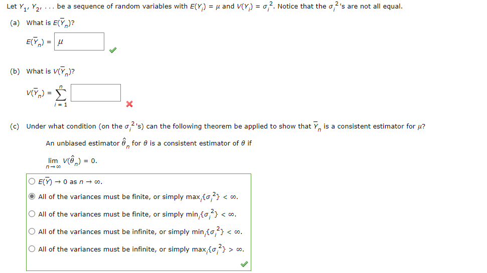 Let Yz Y Be A Sequence Of Random Variables With E Y U And V Y 0 2 Notice That The 0 2 S Are Not All Equa 1