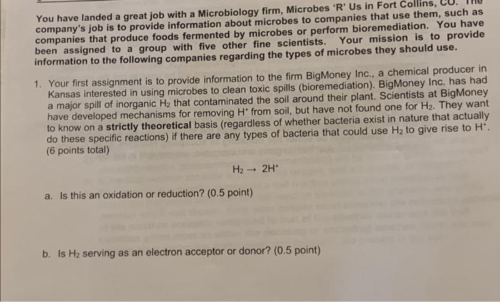 You Have Landed A Great Job With A Microbiology Firm Microbes R Us In Fort Collins Company S Job Is To Provide Infor 1