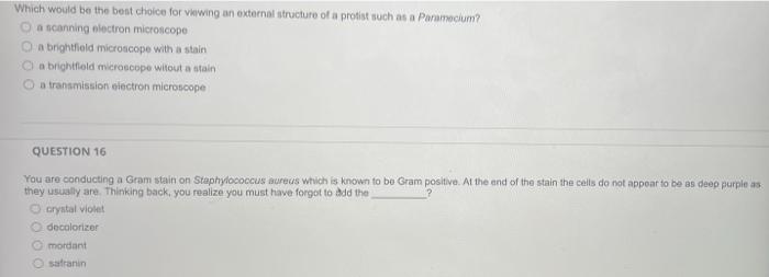 Which Would Be The Best Choice For Viewing An External Structure Of A Protist Such As A Paramecium A Scanning Electron 1