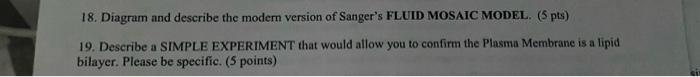 18 Diagram And Describe The Modern Version Of Sanger S Fluid Mosaic Model 5 Pts 19 Describe A Simple Experiment Tha 1