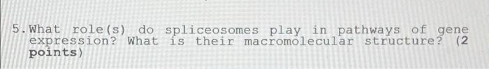 5 What Role S Do Spliceosomes Play In Pathways Of Gene Expression What Is Their Macromolecular Structure 2 Points 1