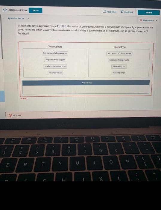 3 Assignment Score 69 6 E C Question Of 23 Most Plants Have A Reproductive Cycle Called Alternation Of Generatio 1