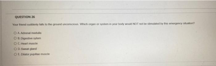 Question 26 Your Friend Suddenly Talls To The Ground Unconscious Which Organ Or System In Your Body Would Not Not Be Sti 1