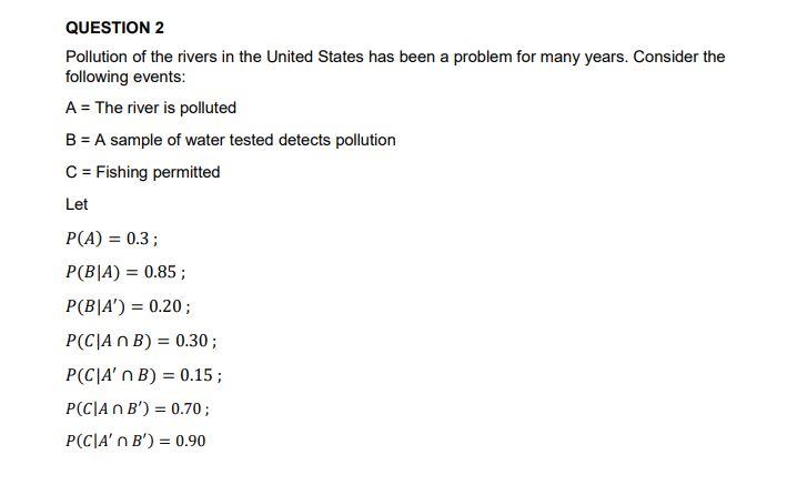 Question 2 Pollution Of The Rivers In The United States Has Been A Problem For Many Years Consider The Following Events 1