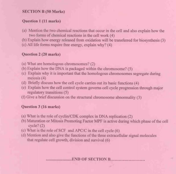 Section B 50 Marks Question 1 11 Marks A Mention The Two Chemical Reactions That Occur In The Cell And Also Explai 1