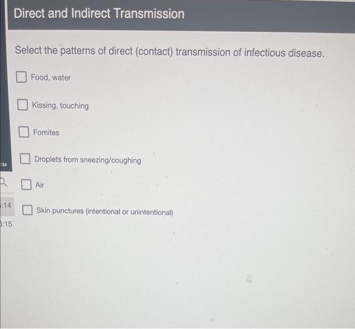 134 R 14 6 15 Direct And Indirect Transmission Select The Patterns Of Direct Contact Transmission Of Infectious Disea 1