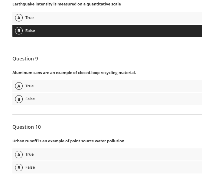 Earthquake Intensity Is Measured On A Quantitative Scale A True B False Question 9 Aluminum Cans Are An Example Of Clos 1