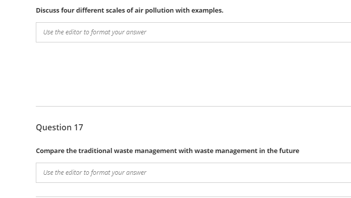 Discuss Four Different Scales Of Air Pollution With Examples Use The Editor To Format Your Answer Question 17 Compare T 1