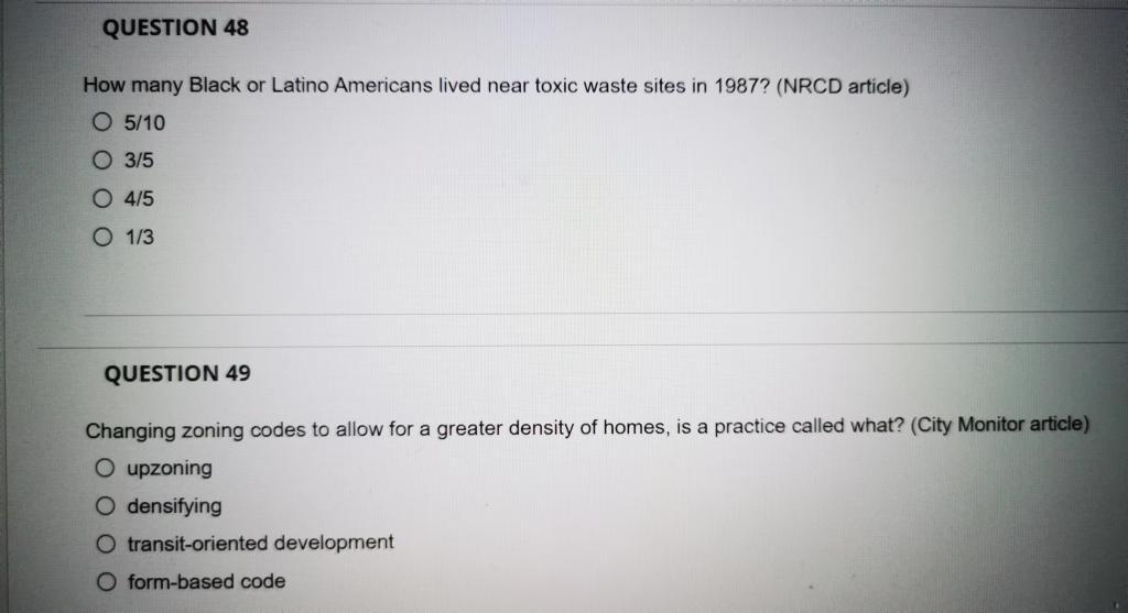 Question 48 How Many Black Or Latino Americans Lived Near Toxic Waste Sites In 1987 Nrcd Article O 5 10 O 3 5 O 4 5 O 1