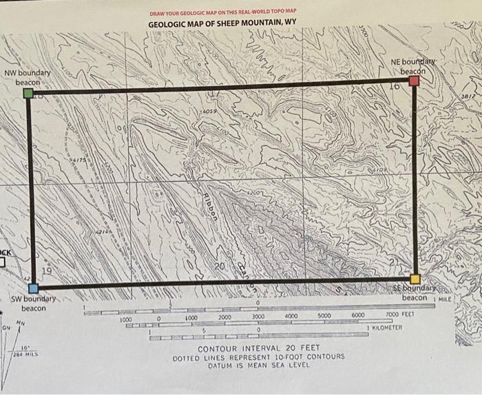 Nw Boundary Beacon Ck J Sw Boundary Beacon Gn Mn 16 264 Mils 1000 Ww Draw Your Geologic Map On This Real World Topo Map 1