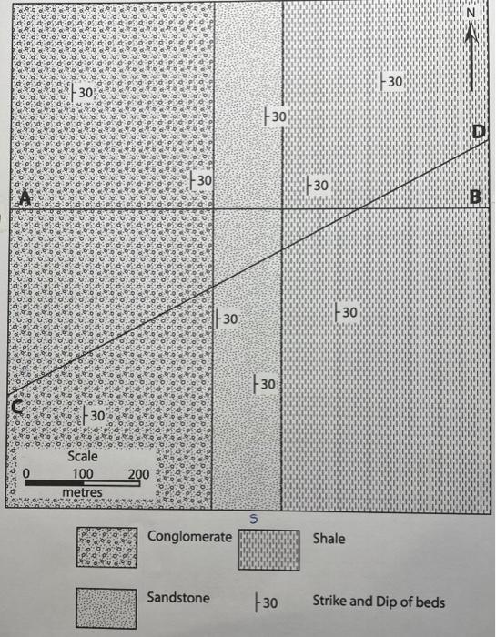 Exercise 3 Cross Sections Of Dipping Strata True And Apparent Dip The Strata Shown In This Map Dip At 30 To The East 2