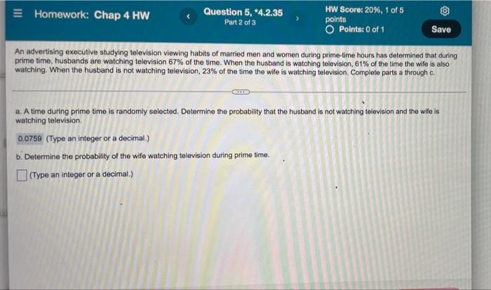 Homework Chap 4 Hw Question 5 4 2 35 Part 2 Of 3 Hw Score 20 1 Of 5 Points Points 0 Of 1 Save An Advertising Ex 1