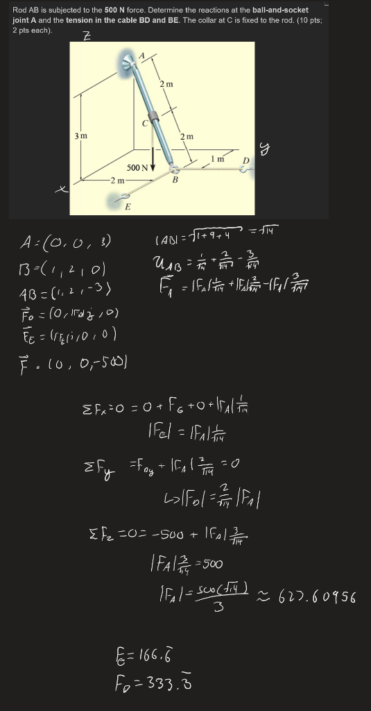 Rod Ab Is Subjected To The 500 N Force Determine The Reactions At The Ball And Socket Joint A And The Tension In The Ca 1
