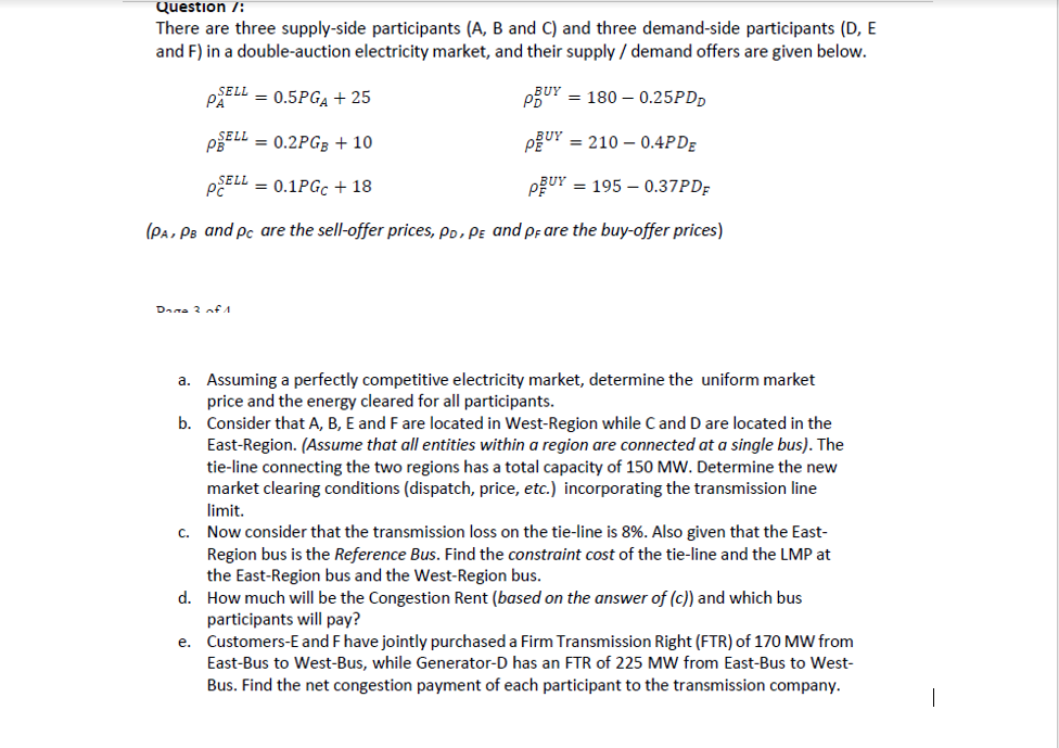 Question There Are Three Supply Side Participants A B And C And Three Demand Side Participants D E And F In A D 1