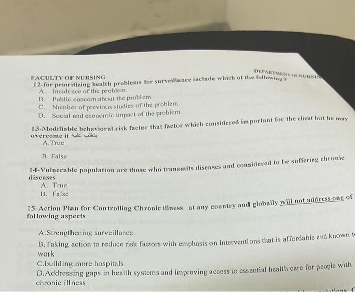Faculty Of Nursing 12 For Prioritizing Health Problems For Surveillance Include Which Of The Following A Incidence Of 1
