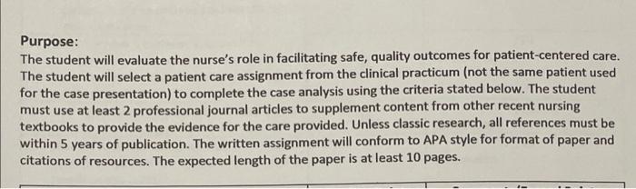 Purpose The Student Will Evaluate The Nurse S Role In Facilitating Safe Quality Outcomes For Patient Centered Care Th 1