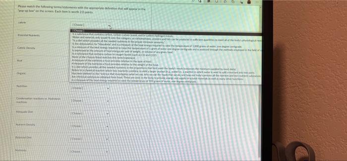 Pease Match The Following Terms Statements With The Appropriate Action That Will Appear In The Popptor On The Screen Eac 1