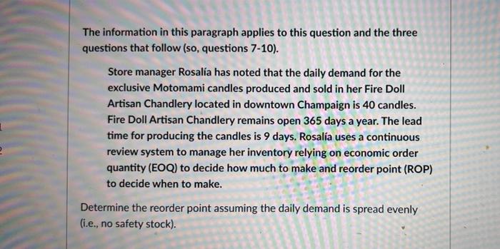 The Information In This Paragraph Applies To This Question And The Three Questions That Follow So Questions 7 10 Sto 1