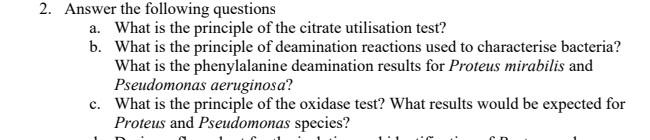 2 Answer The Following Questions A What Is The Principle Of The Citrate Utilisation Test B What Is The Principle Of 1