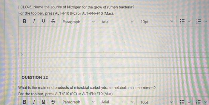 Clo 5 Name The Source Of Nitrogen For The Grow Of Rumen Bacteria For The Toolbar Press Alt F10 Pc Or Alt Fn F10 M 1