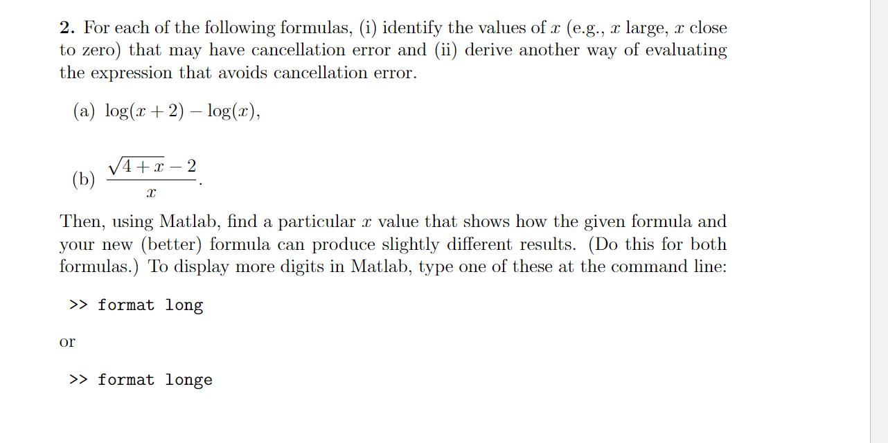 2 For Each Of The Following Formulas I Identify The Values Of X E G X Large X Close To Zero That May Have Cance 1