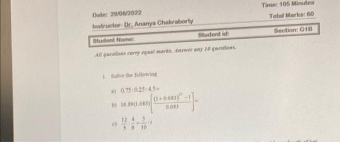 Date 29 06 2022 Instructor Dr Ananya Chakraborty Student Name Student Id All Questions Carry Equal Marks Answer Any 1