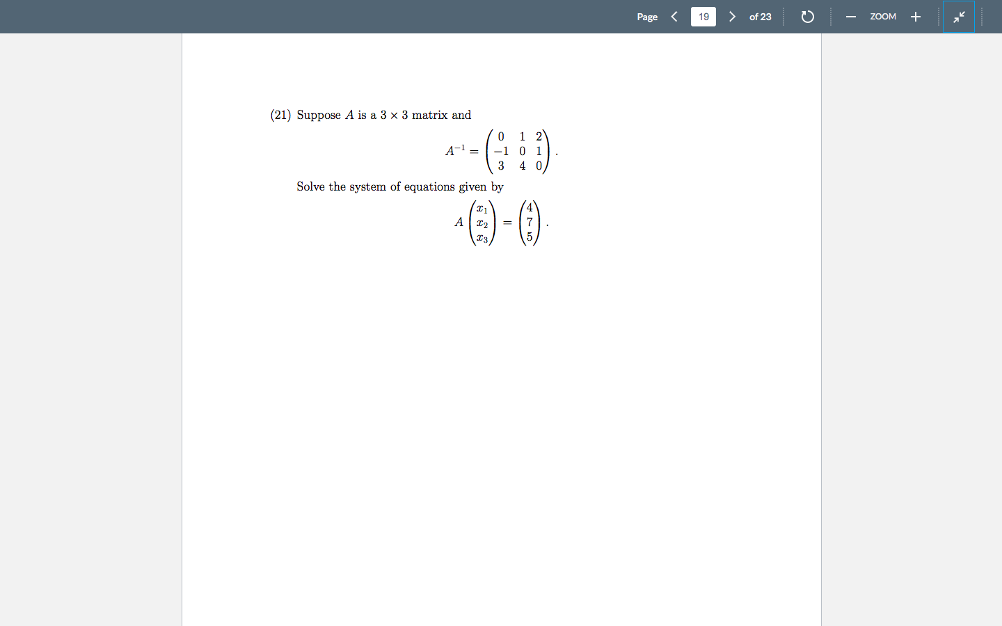 21 Suppose A Is A 3 X 3 Matrix And A 0 1 2 1 01 3 40 Solve The System Of Equations Given By 0 A X 5 Page 1 1