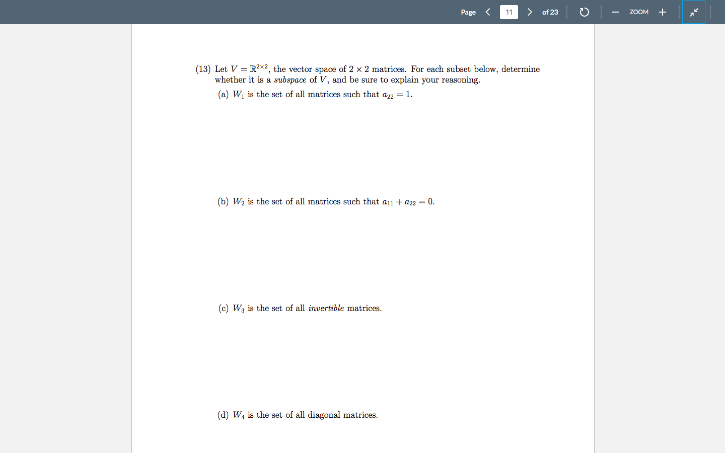 B W Is The Set Of All Matrices Such That A1 A22 0 C W3 Is The Set Of All Invertible Matrices Page 13 Let 1