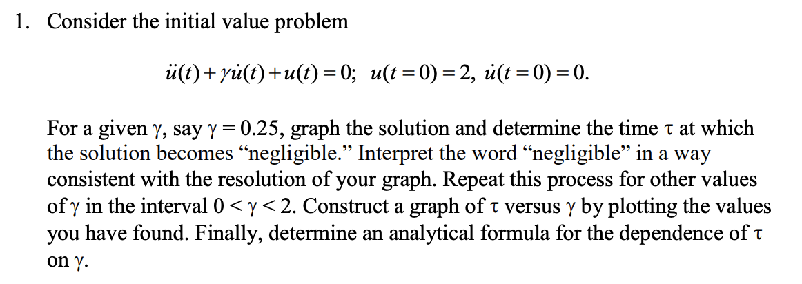1 Consider The Initial Value Problem U T Yu T U T 0 U T 0 2 U T 0 0 For A Given Y Say Y 0 25 Graph The 1