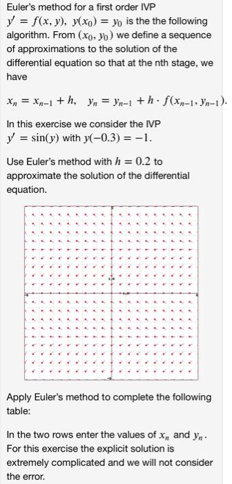 Euler S Method For A First Order Ivp Y F X Y Y X Yo Is The The Following Algorithm From Xo Yo We Define A Se 1
