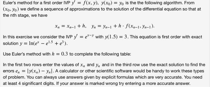 Euler S Method For A First Order Ivp Y F X Y Y Xo Yo Is The The Following Algorithm From Xo Yo We Define A S 1