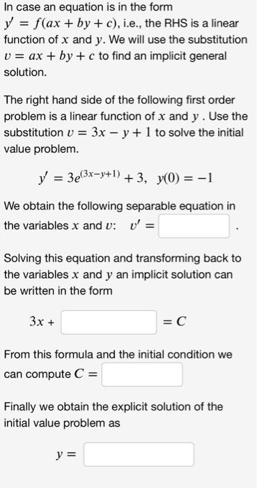 In Case An Equation Is In The Form Y F Ax By C I E The Rhs Is A Linear Function Of X And Y We Will Use The Su 1