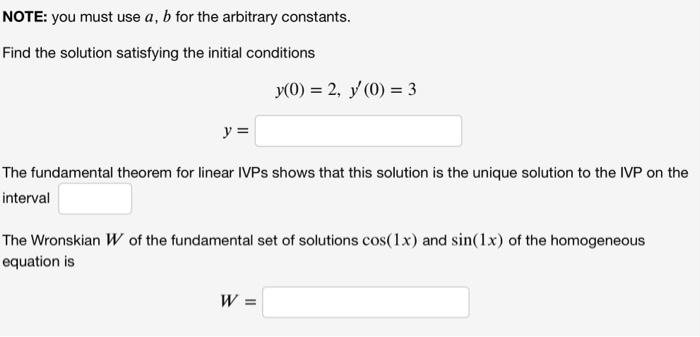 The General Solution Of The Homogeneous Differential Equation Y Ly 0 Can Be Written As Where A B Are Arbitrary Con 2