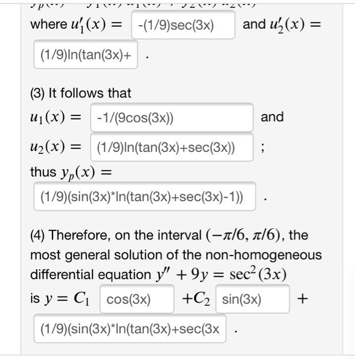 1 Point In This Problem You Will Solve The Non Homogeneous Differential Equation Y 9y Sec 3x On The Interval N 2