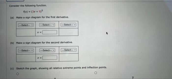 Consider The Following Function F X 3x 9 5 A Make A Sign Diagram For The First Derivative Select Select 4