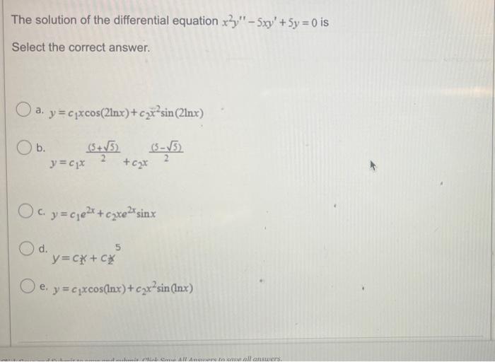 The Differential Equation X 2y Dx Ydy 0 Can Be Solved Using The Substitution Select The Correct Answer A U X 2y B 2