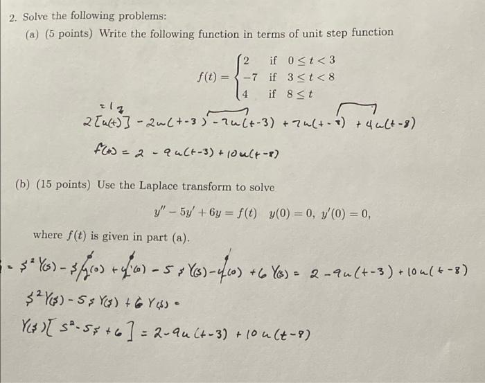 2 Solve The Following Problems A 5 Points Write The Following Function In Terms Of Unit Step Function 2 If 0 T 3 1