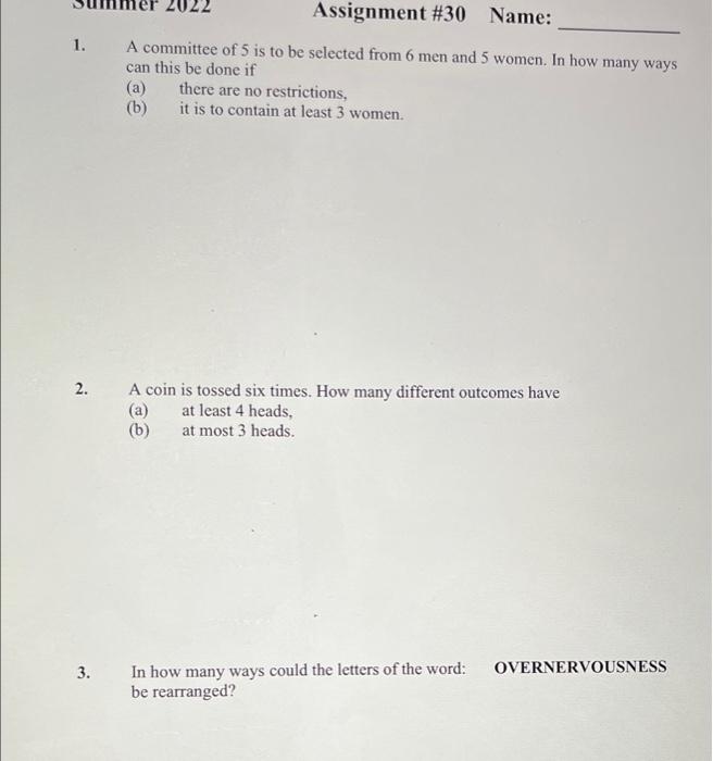 Summer 2022 Assignment 28 Name 1 Ife And F Be Independent Events Such That P E 0 6 And P F 0 5 Then Find P Euf 3