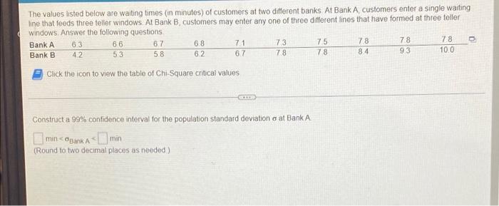 The Values Listed Below Are Waiting Times In Minutes Of Customers At Two Different Banks At Bank A Customers Enter A S 1